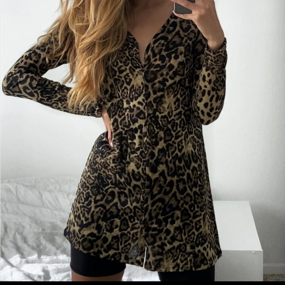 Button down tunic  dress in Leopard